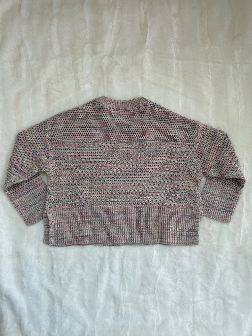 💗 GAP Multicolor Heathered Boxy Crewneck 100% Cotton Sweater — Pink, Gray, Cream